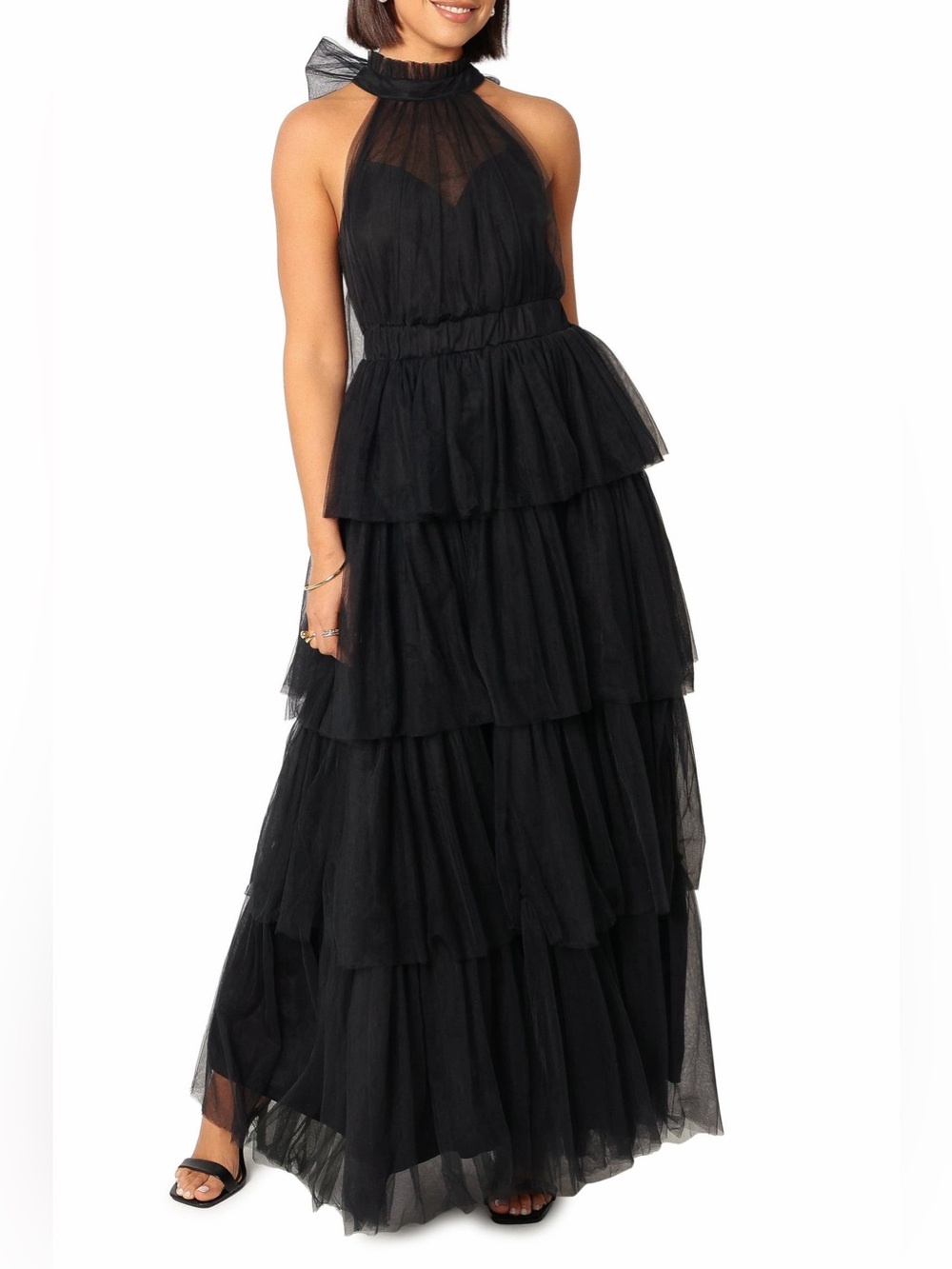 Petal & Pup Frances Halter Neck Tiered Tulle Gown Black – Size US - S